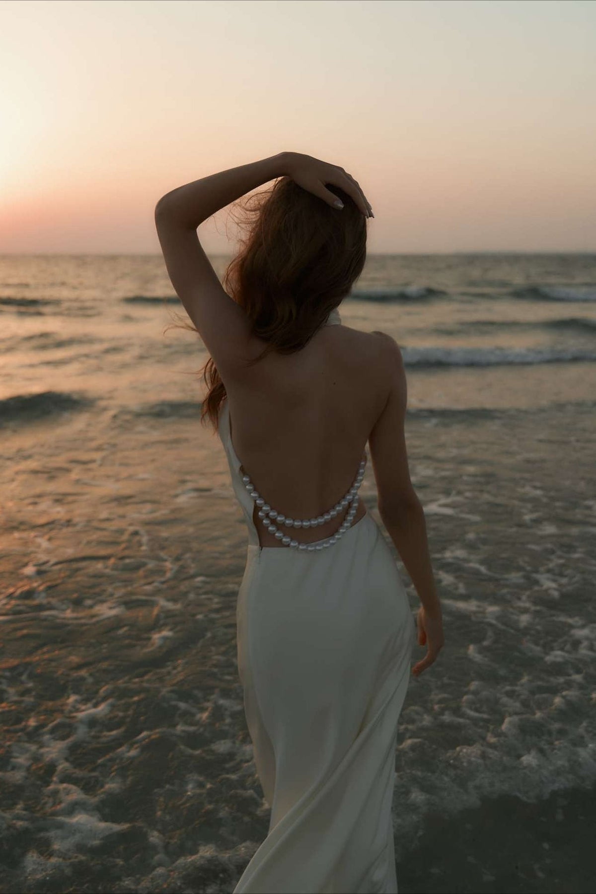 Satén Escote en V Halter Espalda Descubierta Vestido Maxi de Fiesta
