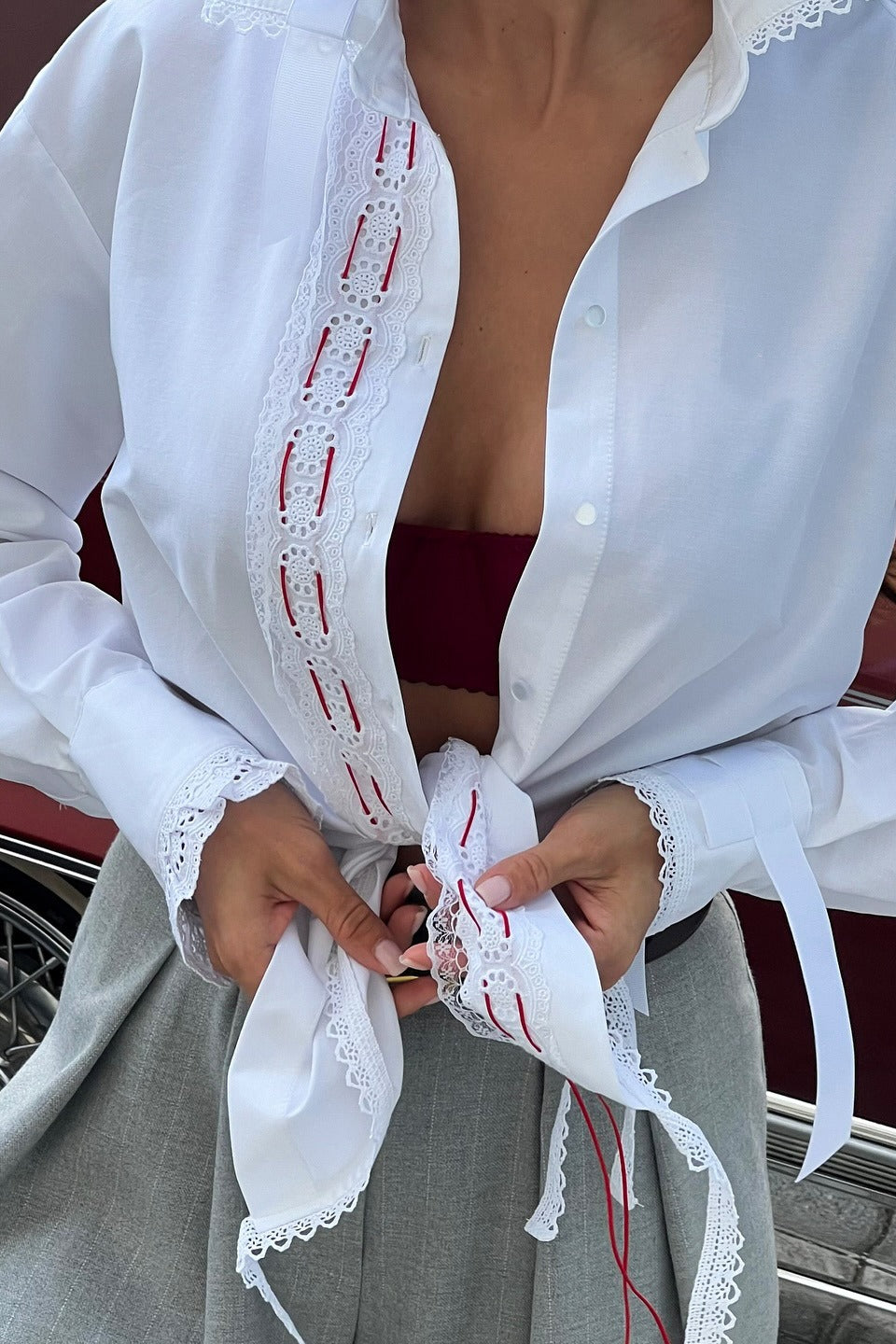 Manga Larga Encaje Blusa