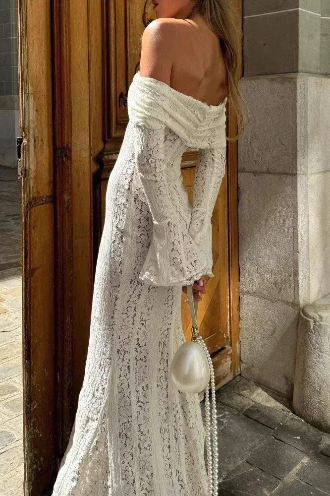 Lace Off Shoulder Maxi Boho Dress