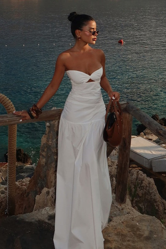Sexy Hollow Strapless Maxi Vacation Dress