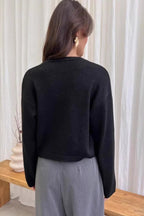 Tie Front Crew Neck Relaxed Knit Cardigan