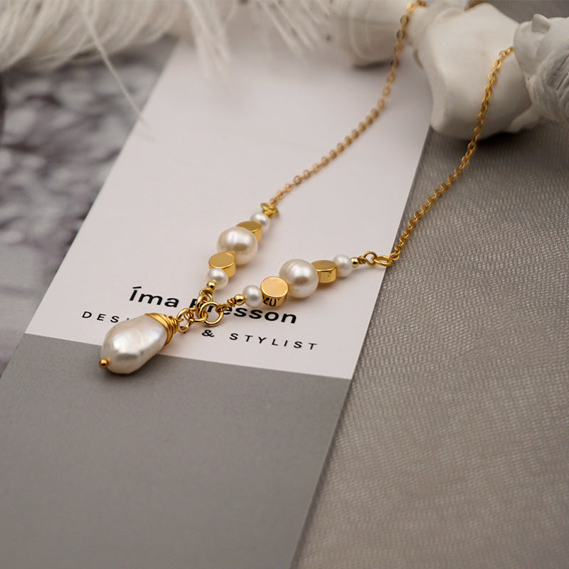 Barroco Perla Drop Pendant En Capas Collar