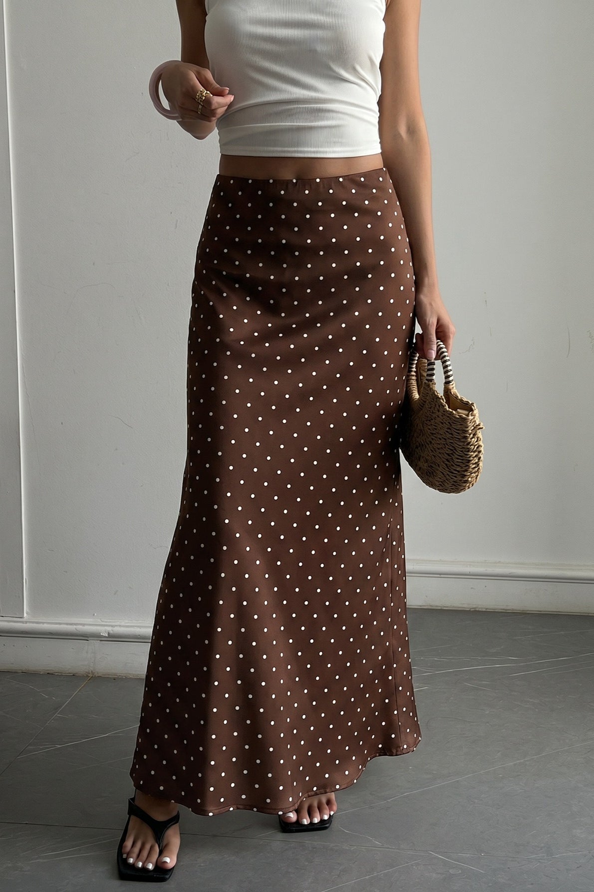 Polka Dot Satin High Waist Skirt