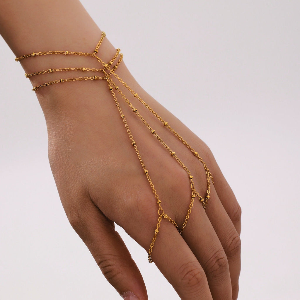 Oro 18K Plated Acero Inoxidable Knuckle Pulsera-Anillo