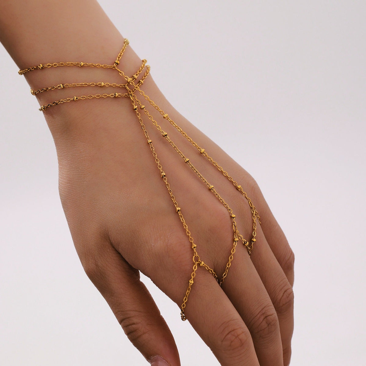 Oro 18K Plated Acero Inoxidable Knuckle Pulsera-Anillo