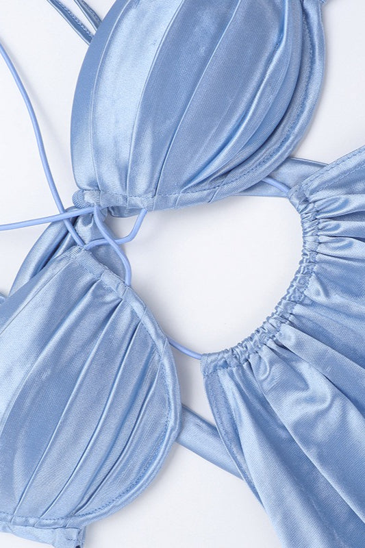 Sexy Blue Satin Halter Maxi Vacation Dress