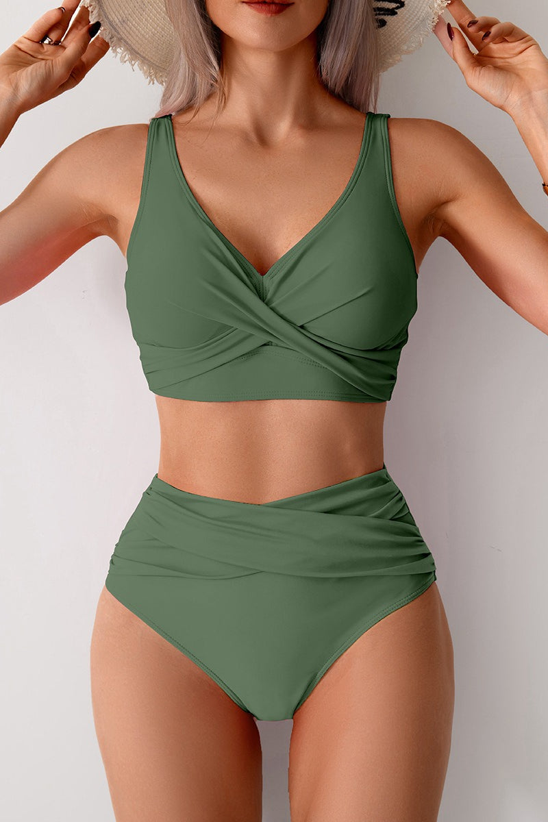 High Waist Solid Bodycon Two Piece Swim Set
