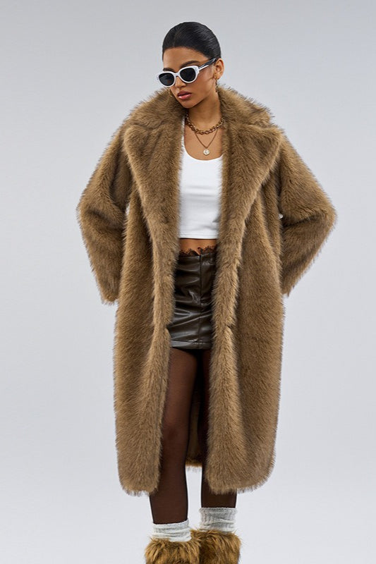 Shawl Collar Faux Fur Overcoat