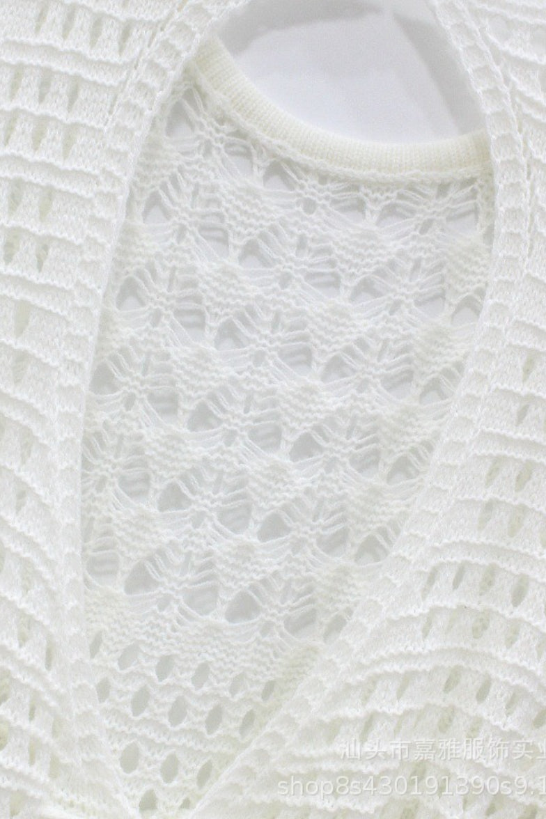 Knit Hollow Out Fringe Beach Maxi Cover Up