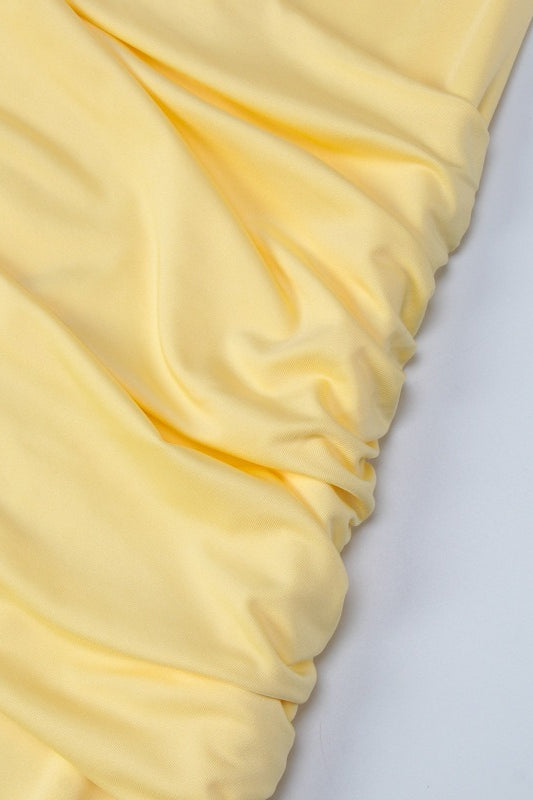 Elegant Solid Color Lace Up Ruched Maxi Dress
