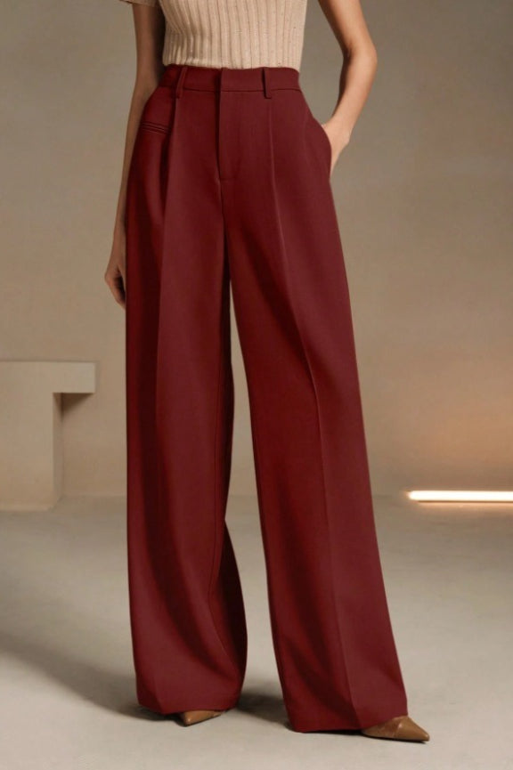 Pantalón Recto Largo Fluido de Cintura Alta