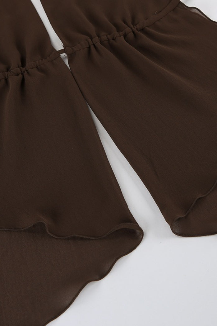 Sexy Cinched Brown Chiffon Halter Top