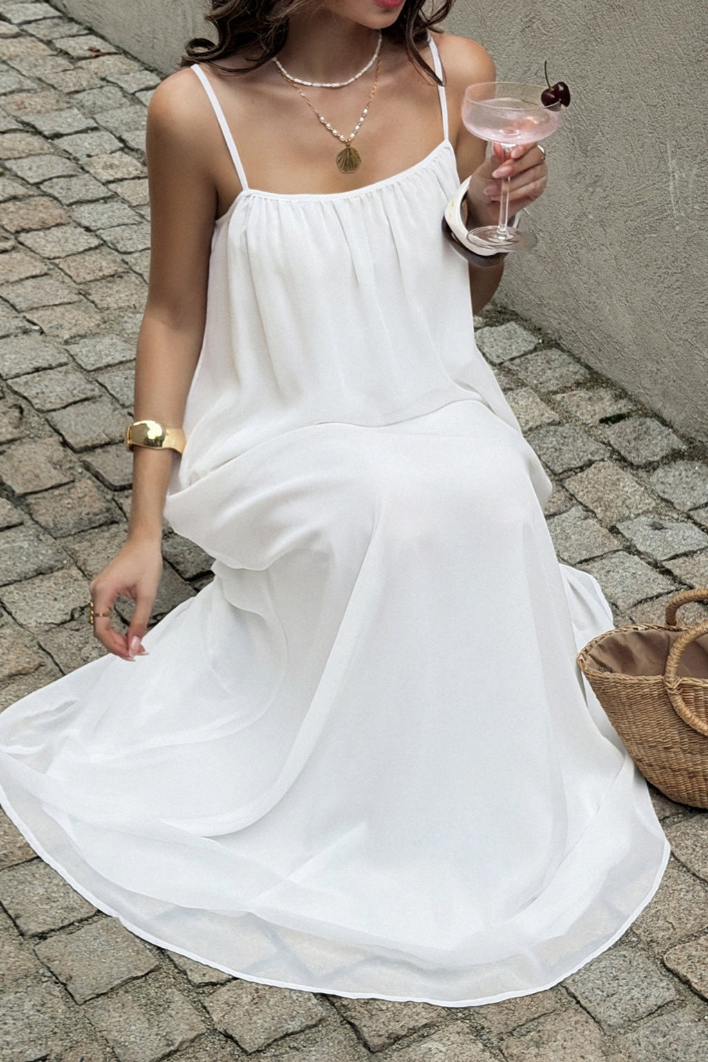 Chiffon Spaghetti Strap Vacation Maxi Dress