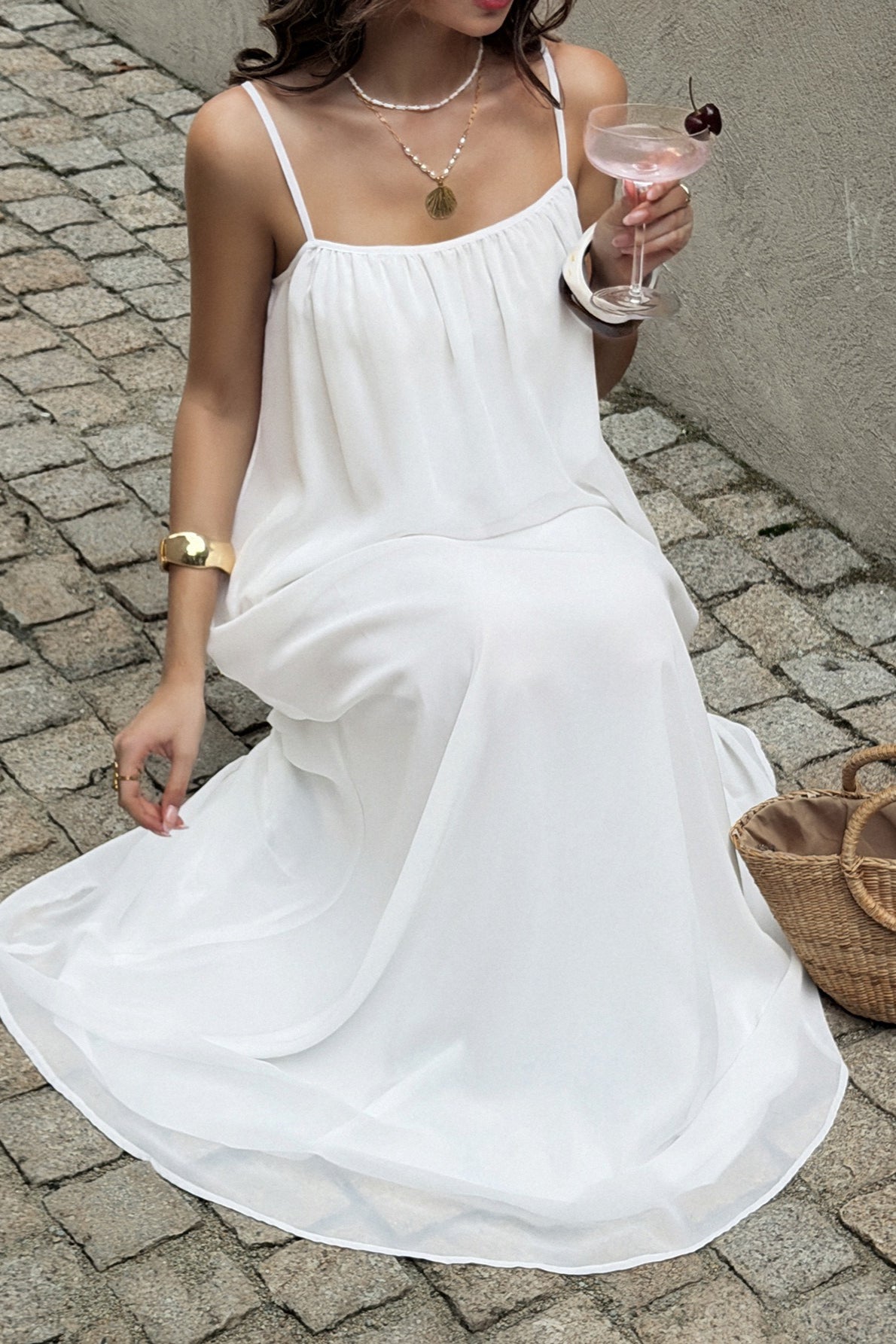 Chiffon Spaghetti Strap Vacation Maxi Dress