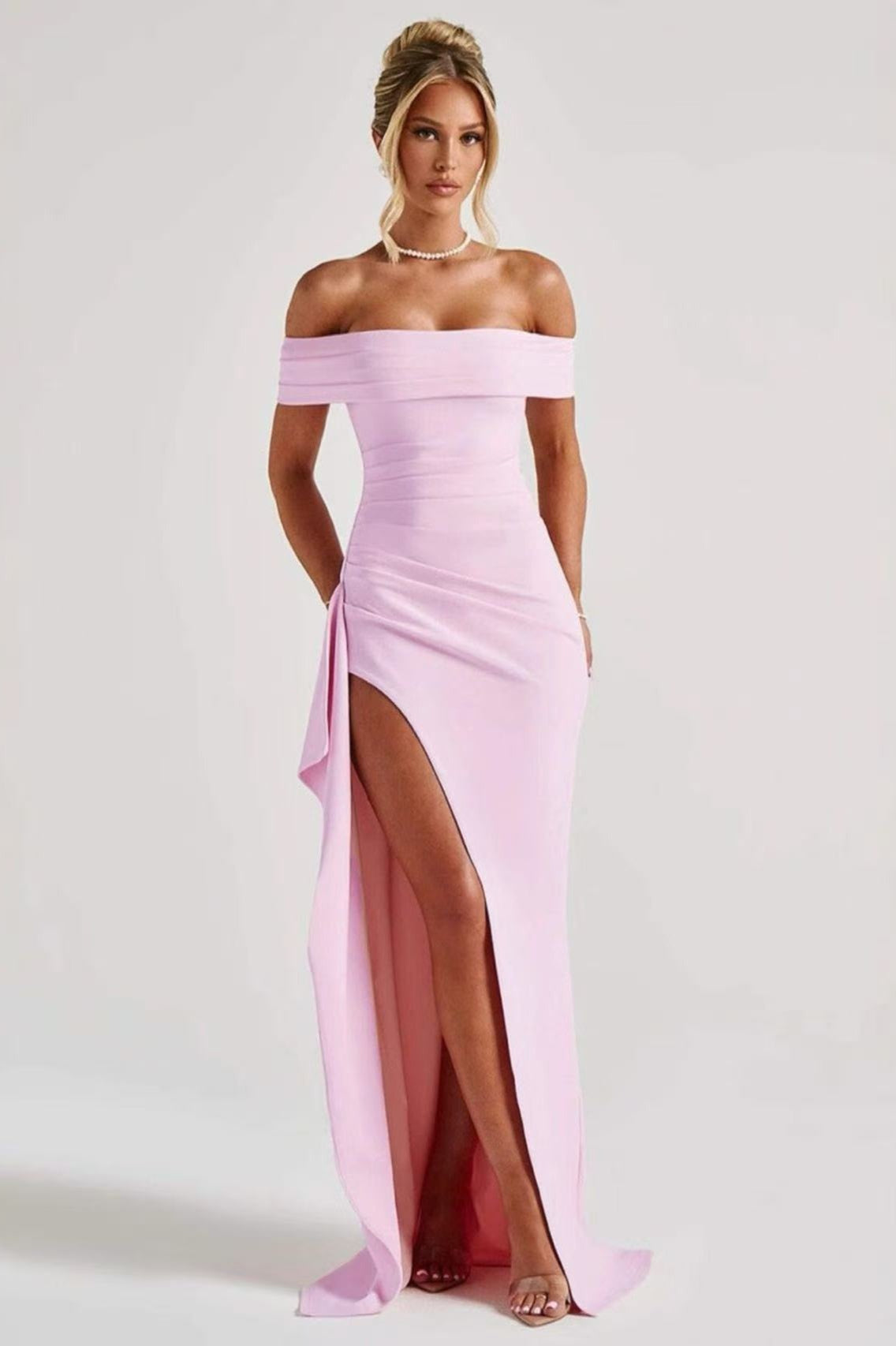 Hombros Descubiertos Con Abertura Fiesta Formal Vestido