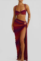 Sexy backless, high-slit long beach dress set