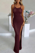 Vintage Diamond Hollow Out Knit Maxi Dress