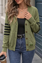 Olive Contrast Stripe Pocket Cardigans