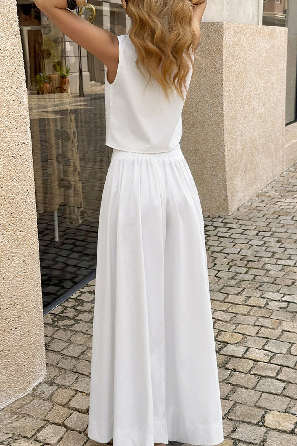 Minimalist Solid Crew Neck Maxi Skirt Set