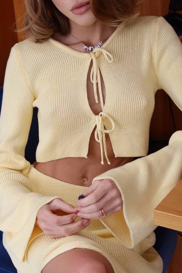 Manga Campana Vestido de Punto con Cárdigan