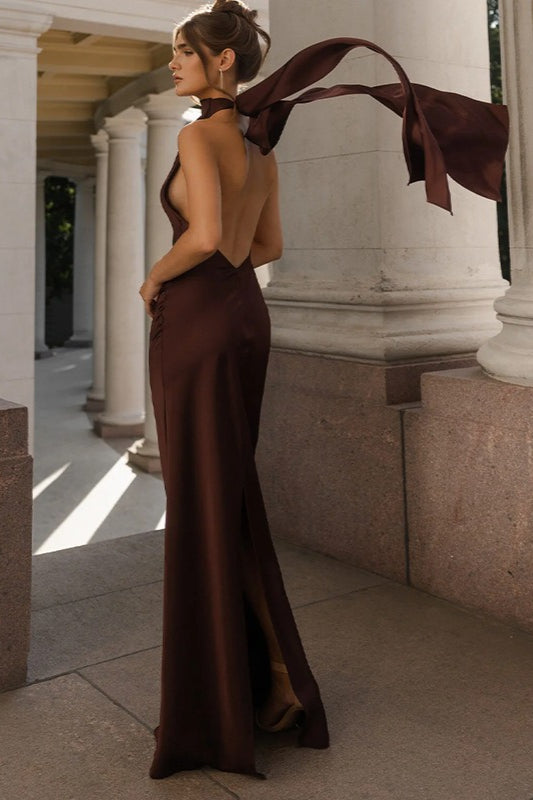 Sexy Satén Espalda Descubierta Sin Mangas Vestido de Fiesta