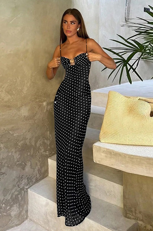 Lunares Encaje Cami Espalda Descubierta Vestido Maxi