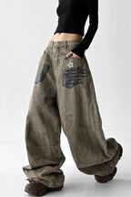 Star Patch Balloon Washed Denim Jeans
