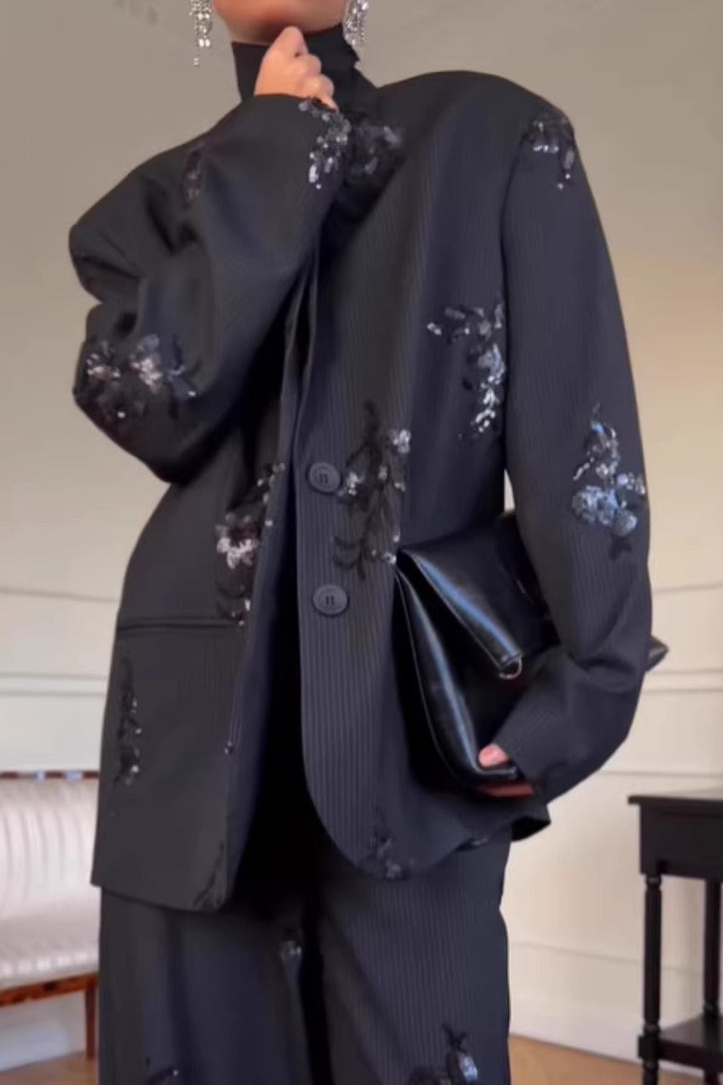 Embroidered Two Piece Blazer Pants Set