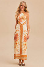 Halter Hollow Floral Maxi Boho Dress