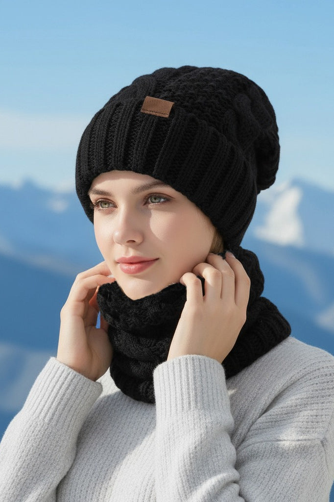 Conjunto de 2 Piezas de Gorro Orejero de Punto y Bufanda de Invierno