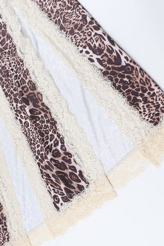 Lace Slit Spaghetti Strap Leopard Print Maxi Dress
