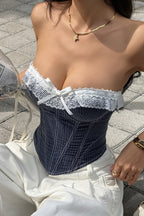 Top corsé de rayas sin tirantes con lazada
