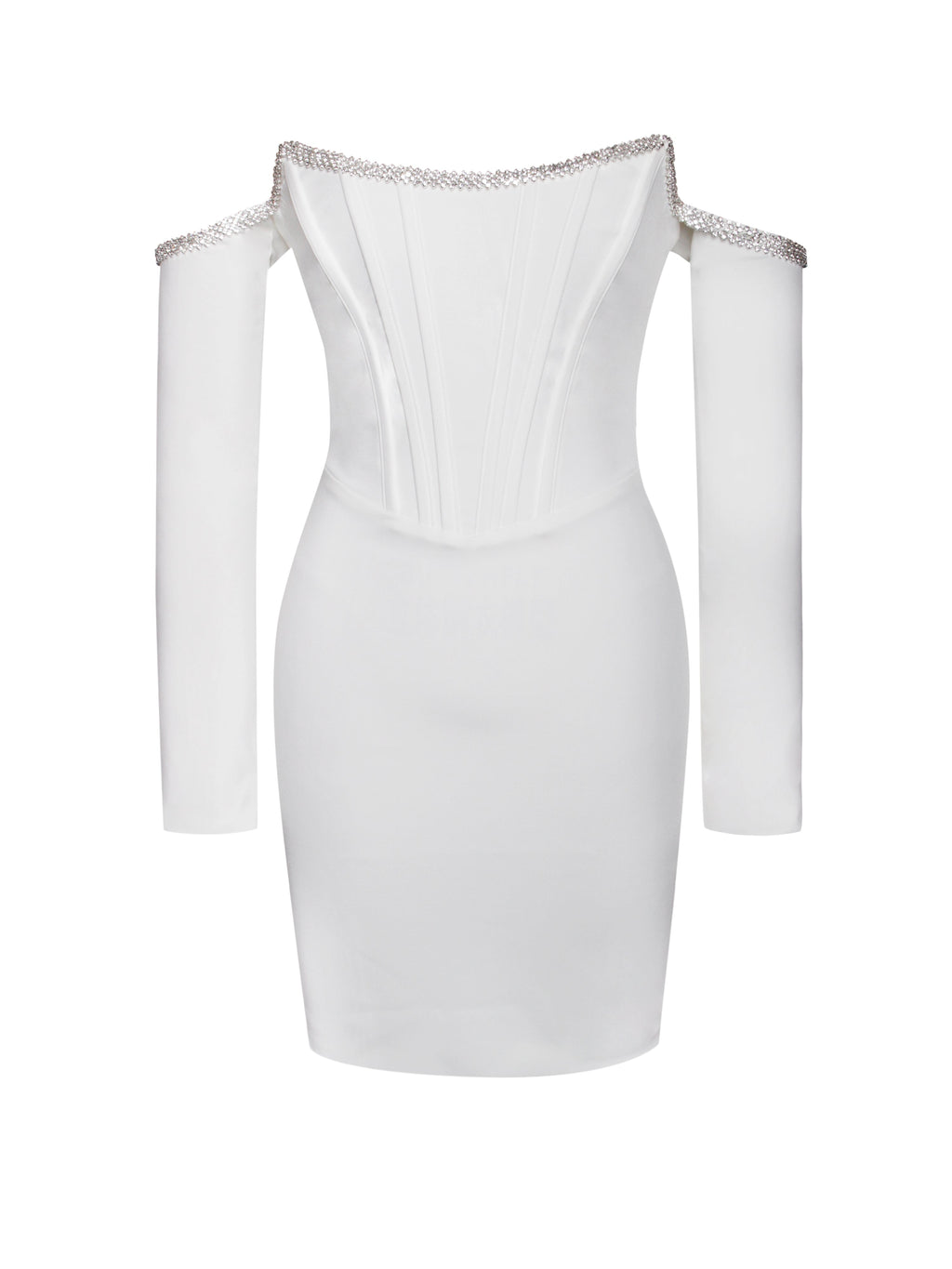 Vestido Corset Annika Blanco Off Shoulder con Manga Larga y Detalle de Cristales