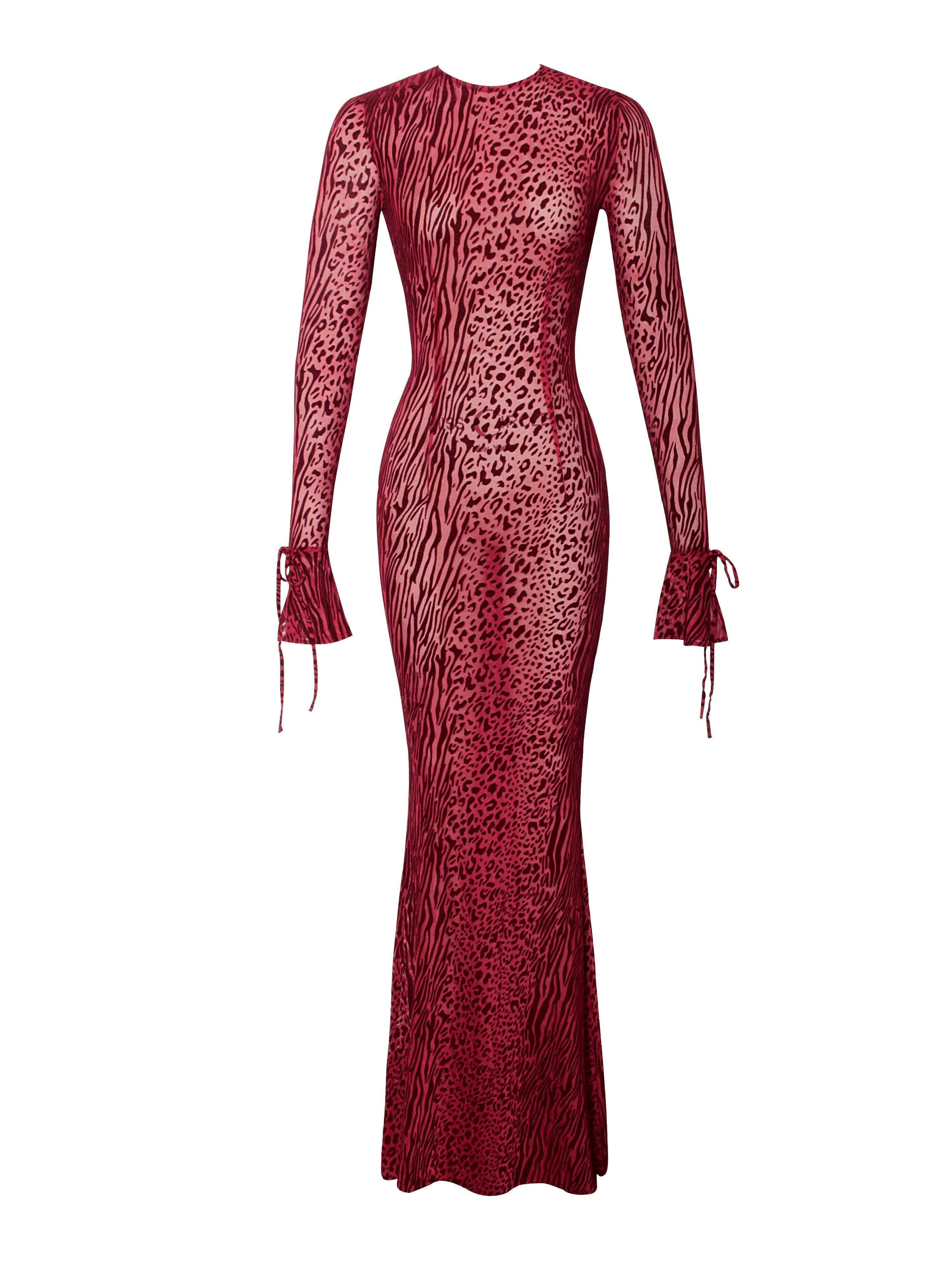 Waylynn Borgoña Terciopelo Devoré Detalle Elegante Malla Espalda Descubierta Vestido Maxi
