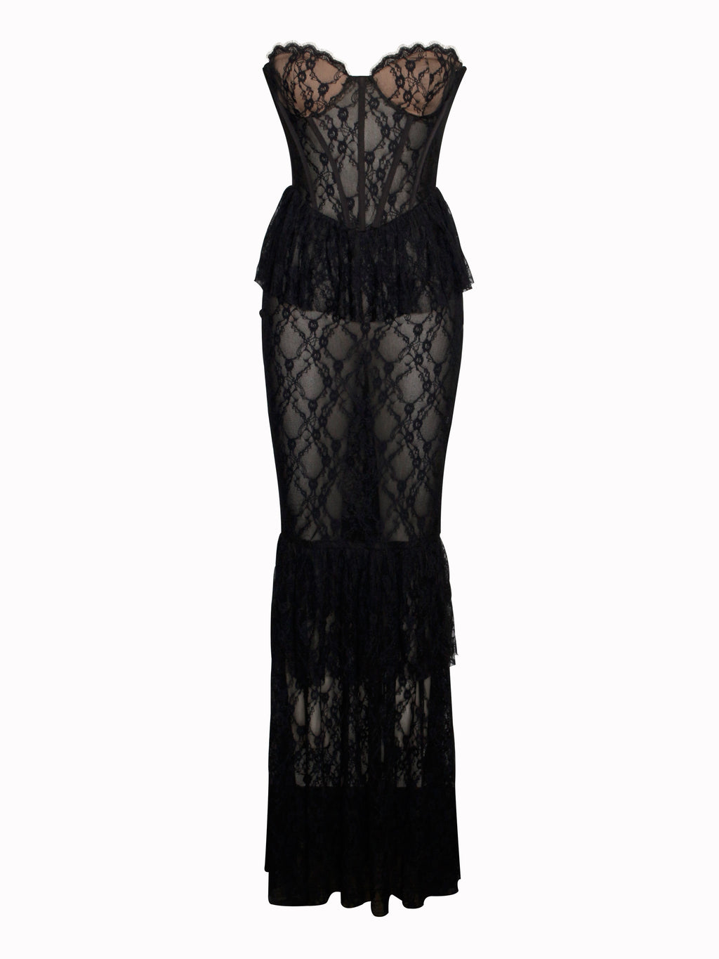 Quennell Negro Encaje Encantador Corsé Vestido Maxi