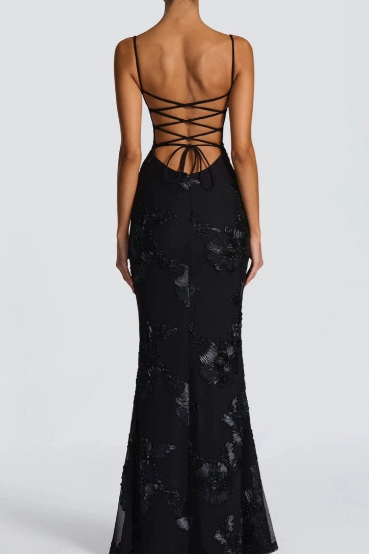 Sin Tirantes Floral Bordado Vestido Maxi