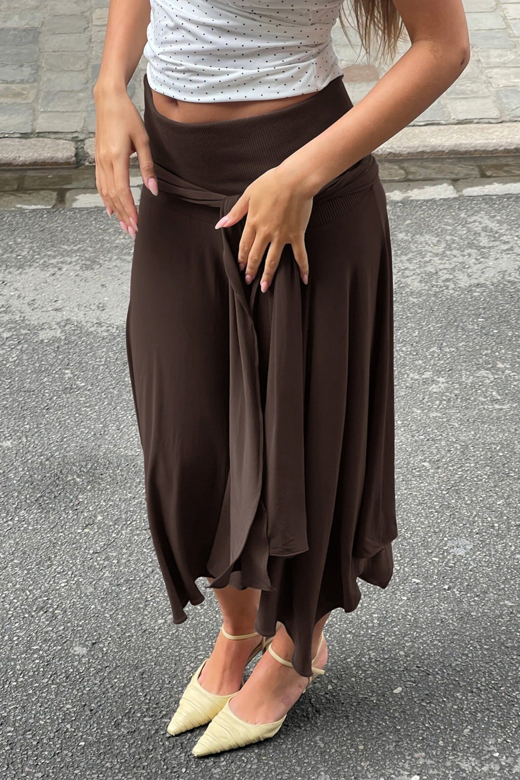 High Waist Tie Detail Asymmetric Skirt
