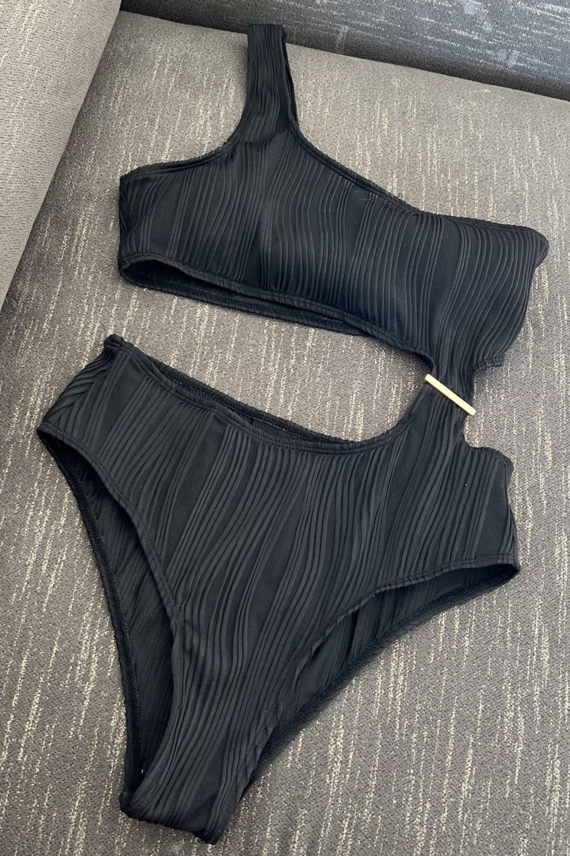Textured Patchwork Cutout One Piece Swimwear