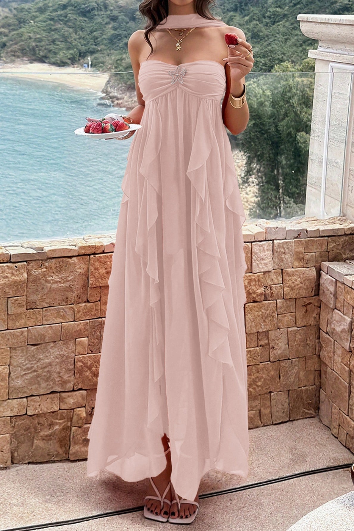 Strapless Tiered Ruffle Vacation Dress