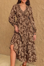 Boho Floral Long Sleeve Maxi Dress
