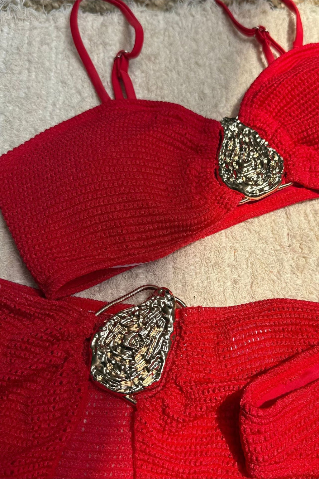 Solid Strappy Mini Skirt Three Piece Swim Set