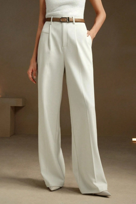 Pantalón Recto Largo Fluido de Cintura Alta