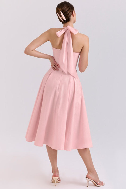 Elegante Escote Profundo en V Halter Espalda Descubierta Vestido Maxi de Fiesta