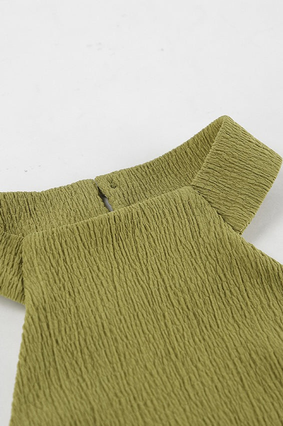 Green Halter Neck Top Pleated Wide Leg Pants Set