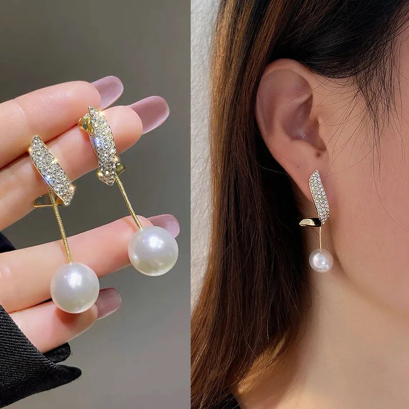 Brillante Cristal De Lujo Coreano Original Garra Stud Irregular Perla Arete