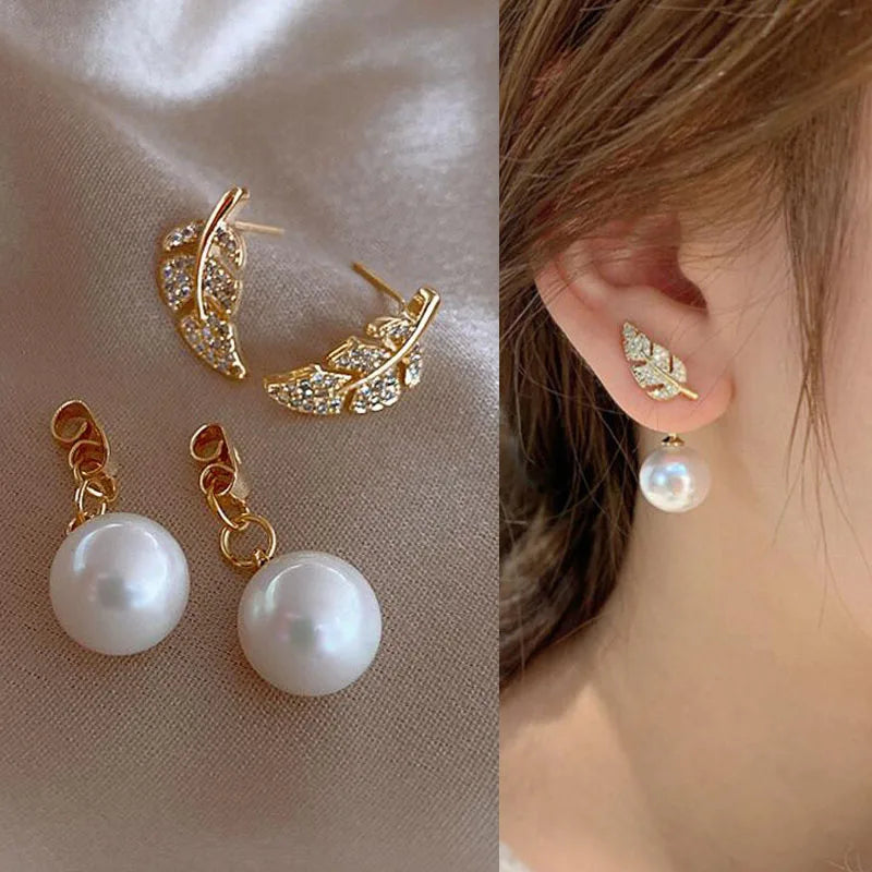 Brillante Cristal De Lujo Coreano Original Garra Stud Irregular Perla Arete