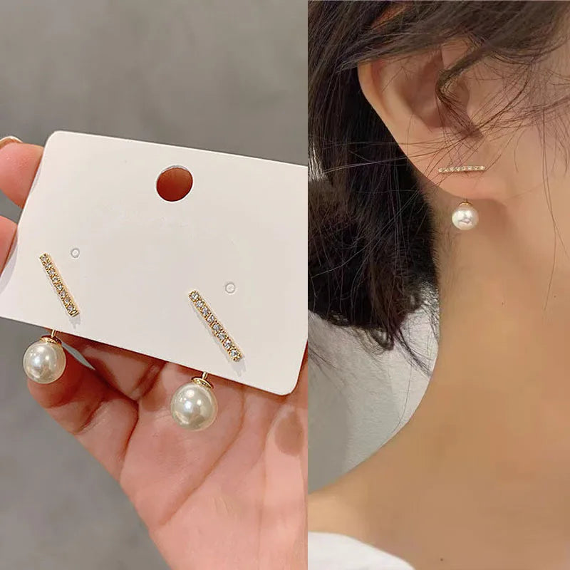 Brillante Cristal De Lujo Coreano Original Garra Stud Irregular Perla Arete