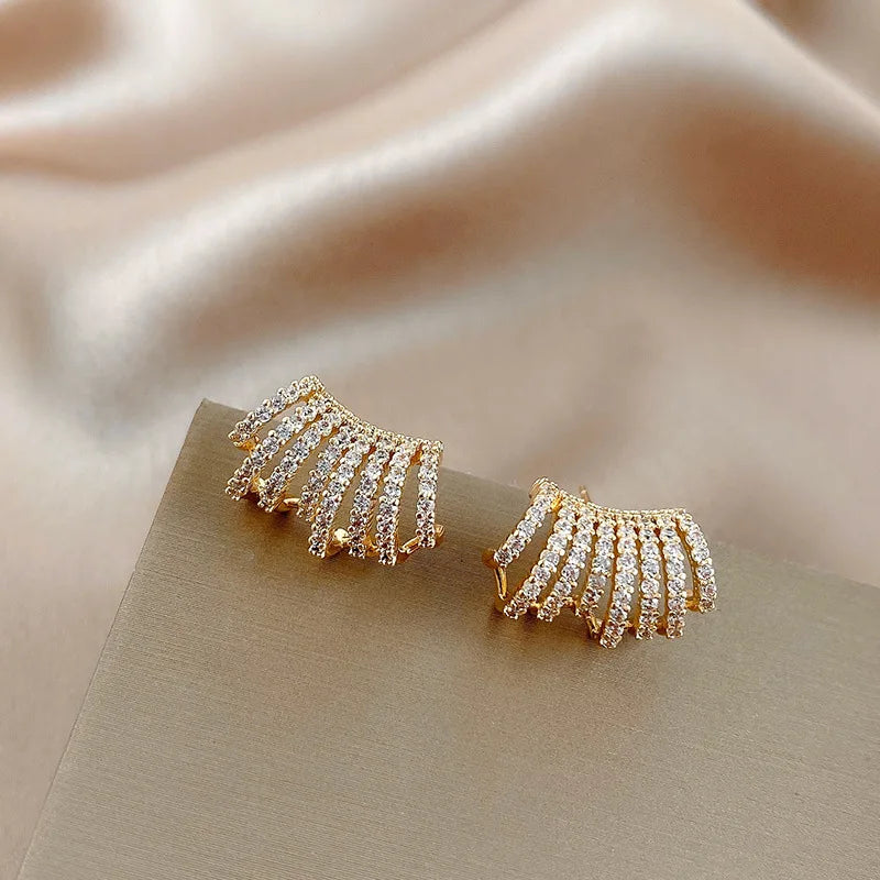 Brillante Cristal De Lujo Coreano Original Garra Stud Irregular Perla Arete
