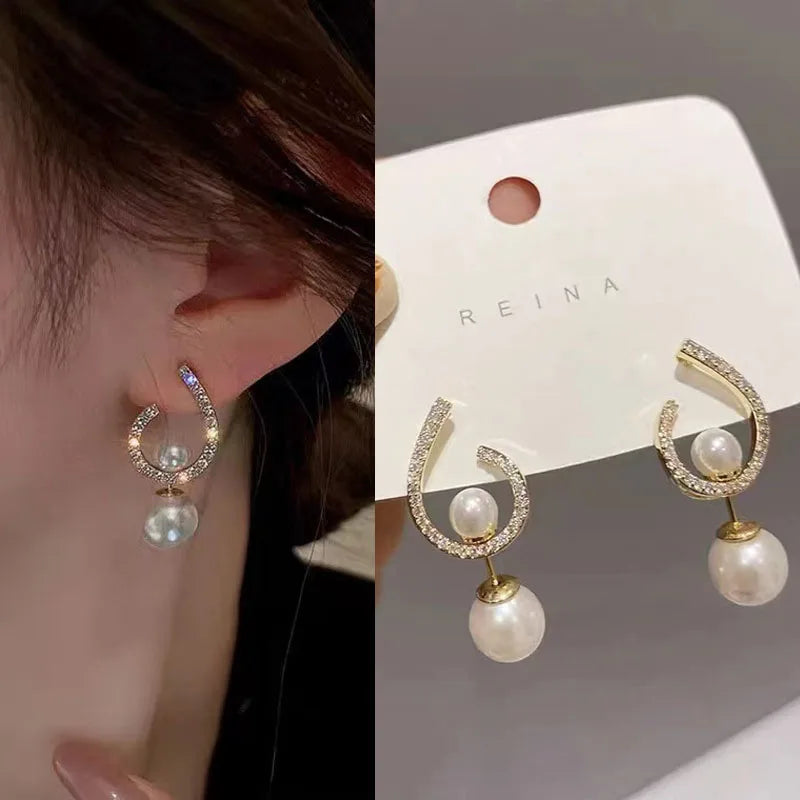 Brillante Cristal De Lujo Coreano Original Garra Stud Irregular Perla Arete