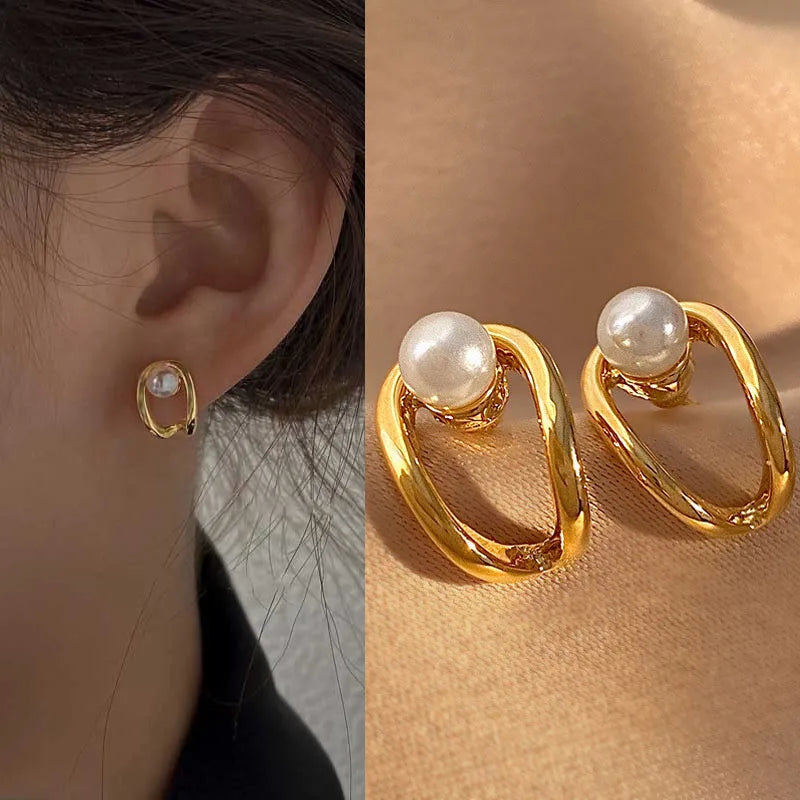 Brillante Cristal De Lujo Coreano Original Garra Stud Irregular Perla Arete